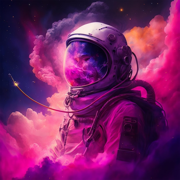 Astronauta nella bellissima galassia rosa