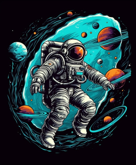 astronauta nello spazio esterno con pianeti e pianeti sullo sfondo generativo ai