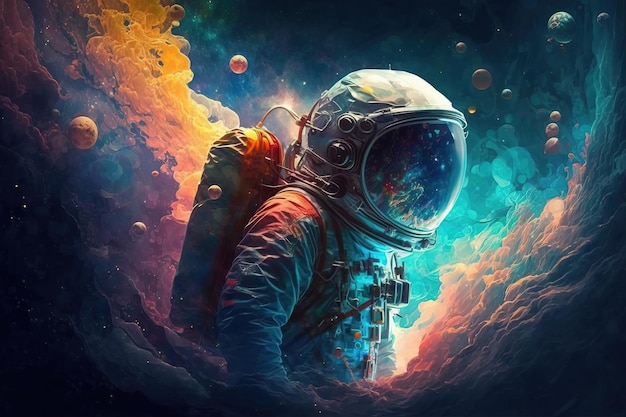 Astronauta nello spazio esterno Fantasia sfondo AI generativo