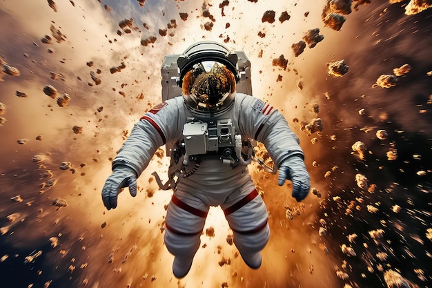 Astronauta nello spazio esterno sopra il pianeta Terra AI