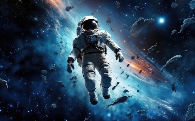 Astronauta nello spazio in una foto grandangolare IA generativa