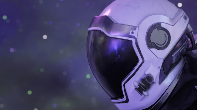 Astronauta nello spazio Primo piano del casco dell'astronauta Universo e spazio esterno sullo sfondo illustrazione 3d