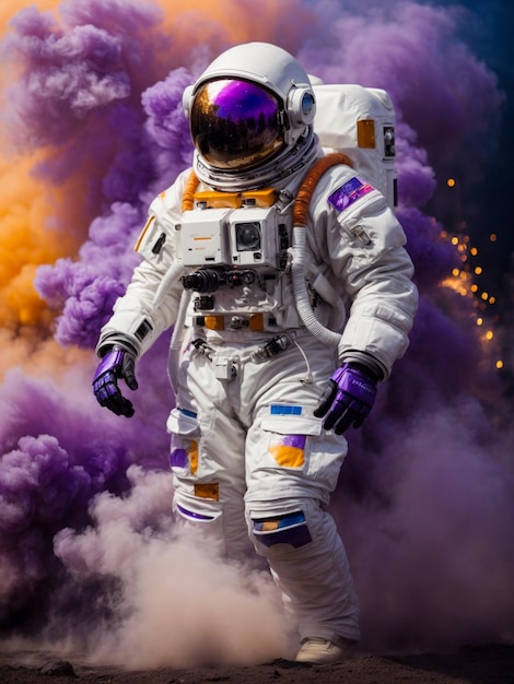 astronauta nello spazio sullo sfondo colorato
