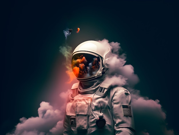 Astronauta o astronauta circondato dal fumo generato dall'intelligenza artificiale