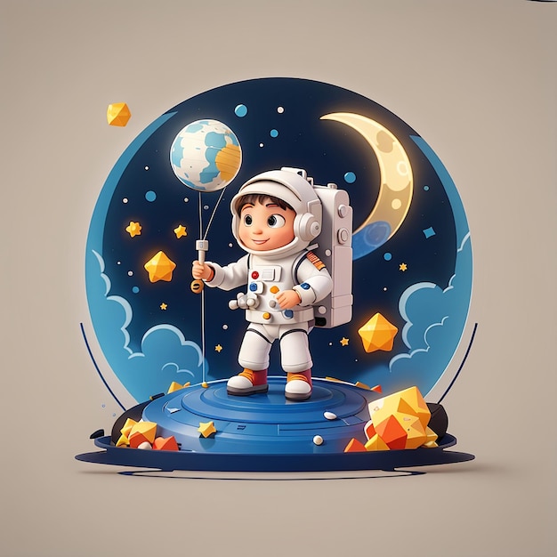 Astronauta Pesca Stella sulla Luna Cartoon Vector Icon Illustrazione Scienza Tecnologia Icon Concept Isolato Premium Vector Flat Cartoon Style