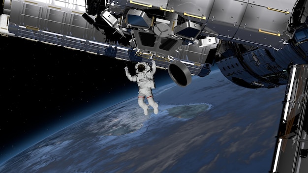 Astronauta Spacewalk Astronauta nel rendering 3D dello spazio aperto