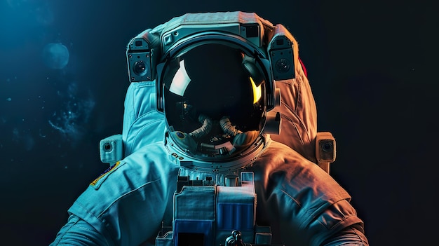 Astronauta spaziale d'avventura in tuta riflettrice per la passeggiata spaziale
