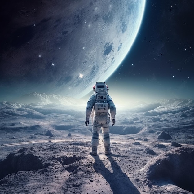 astronauta sulla luna con la terra sullo sfondo