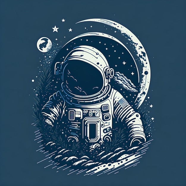 Astronauta sulla luna Tshirt design AI generato