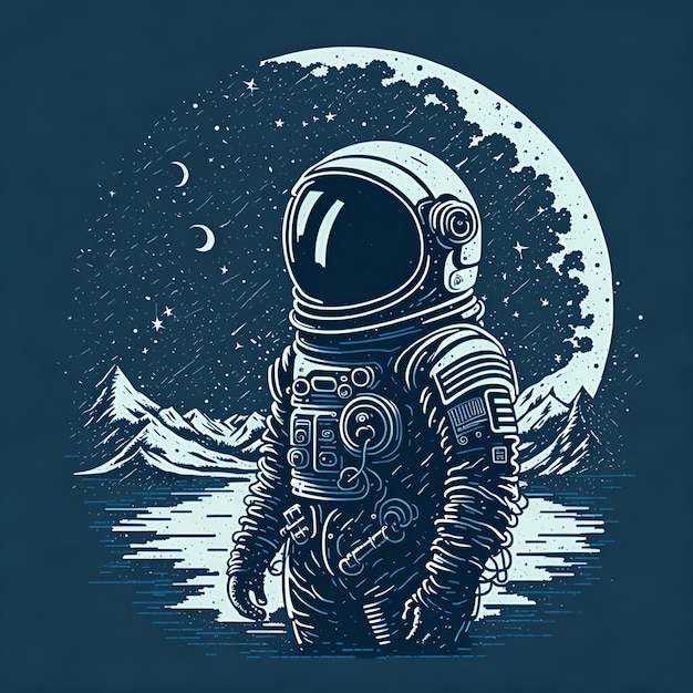 Astronauta sulla luna Tshirt design AI generato