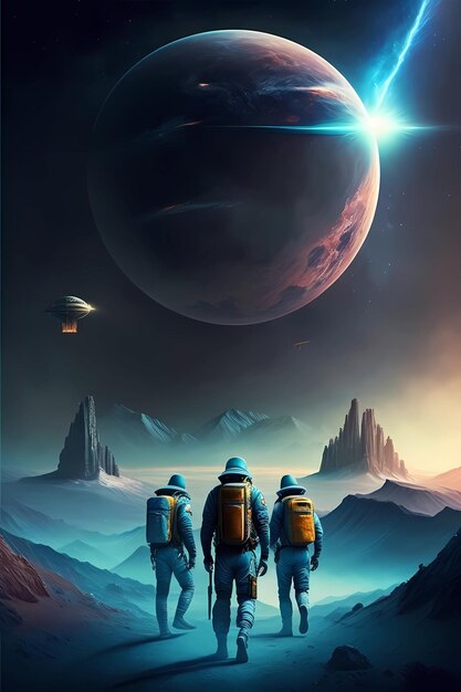 Astronauti nel poster dello spazio profondo