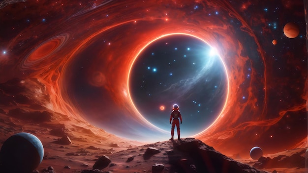 astronauti su un pianeta dal tema rosso che forse ricorda Marte