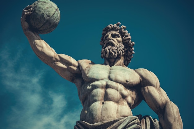 Atlante, il potente titano greco che porta il peso del mondo sulle spalle in colori vivaci