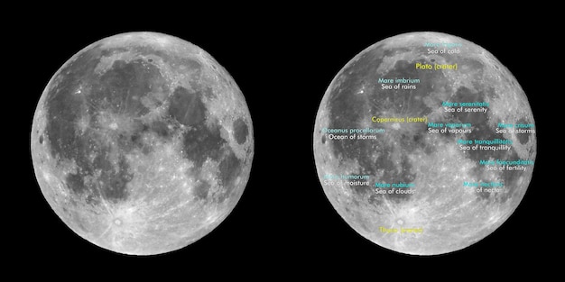 Atlante lunare con nomi latini e inglesi