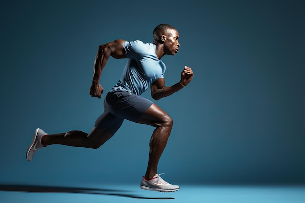 Atleta che esegue allenamenti di condizionamento sportivo e di forza in un ambiente di studio colorato