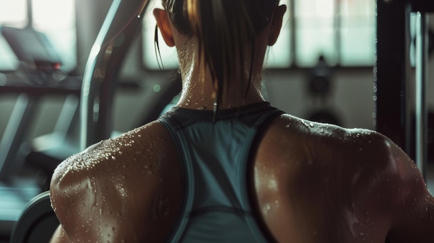 Atleta con il sudore sulla schiena dopo un intenso allenamento in palestra