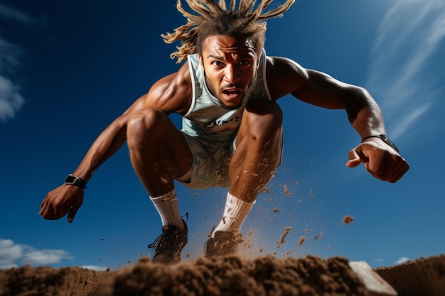 Atleta di atletica leggera che esegue un'intelligenza artificiale generativa di salto in lungo