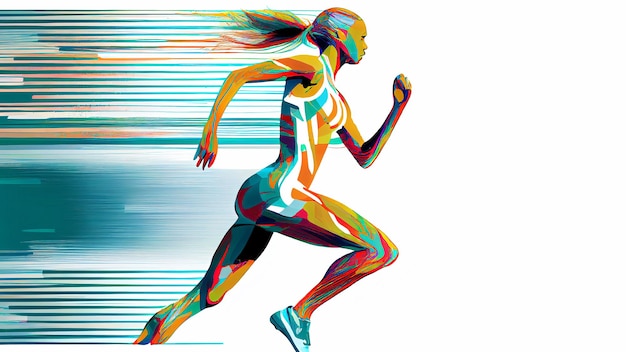 Atleta donna in corsa con effetto di movimento di velocità colorato illustrazione generativa di AI