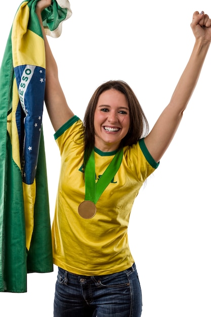 Atleta femminile brasiliano vincendo una medaglia d'oro