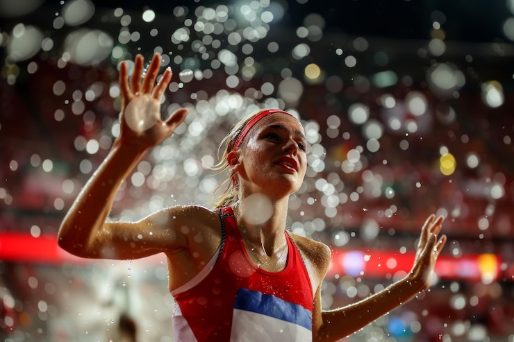 Foto atleta turca che vince una gara