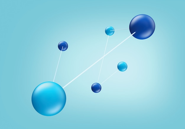 Atomi di connessioni su sfondo blu. rendering 3D.