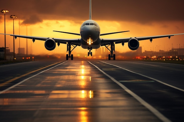 Atterraggio aereo sulla pista dell'aeroporto