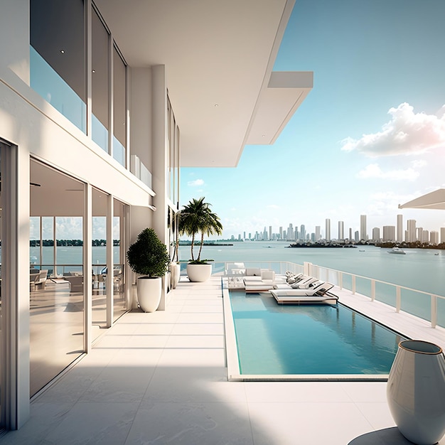 Attico di lusso con terrazza dotata di piscina con vista mozzafiato su Miami Generative Ai