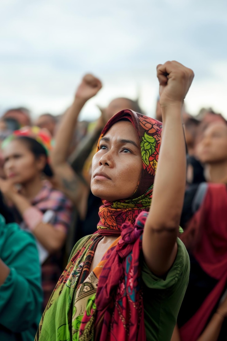 Foto attivista indonesiana che protesta per l'uguaglianza
