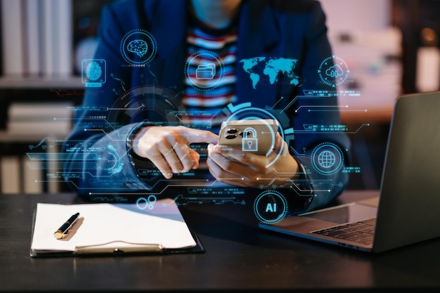 Attività di sicurezza di rete utilizzando tablet digitali e computer con lucchetto digitale per la protezione dei dati tecnologia internet networking e tecnologia di sicurezza informaticaxA