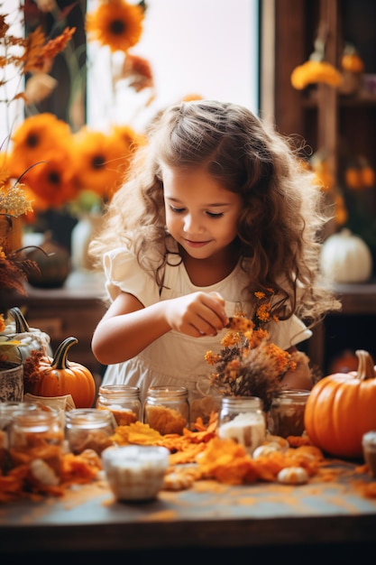 Attività floreali popolari del Ringraziamento della bambina