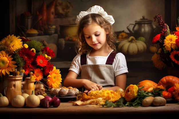 Attività floreali popolari del Ringraziamento della bambina