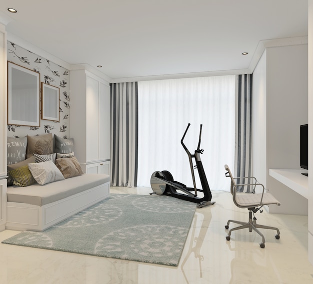 attività o sala relax con un design classico moderno. Rendering 3D