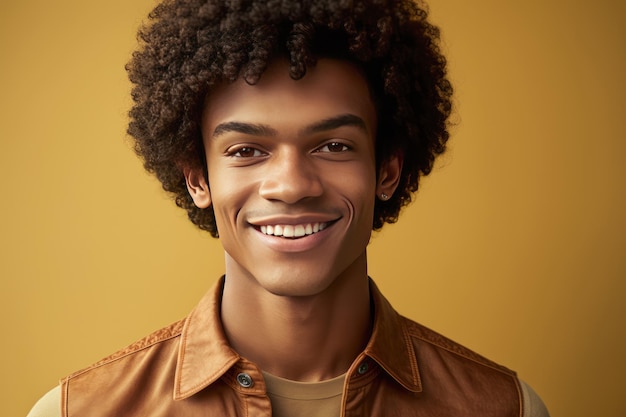 Attraente giovane ragazzo nero con i capelli afro che guarda l'obbiettivo e sorride