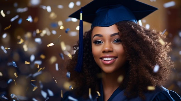 Attraente ragazza africana di laurea in abito da laurea