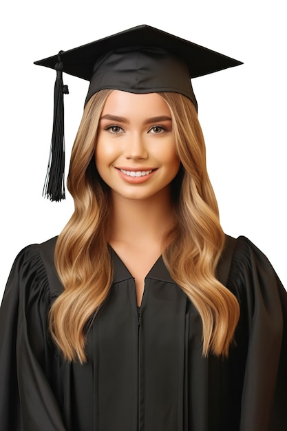Attraente ragazza sorridente di bellezza che indossa il berretto di laurea isolato sopra