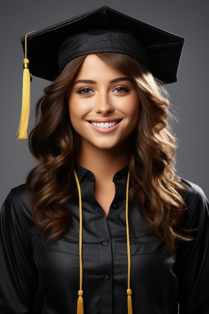 Attraente ragazza sorridente di bellezza di razza casuale che indossa il cappello di laurea