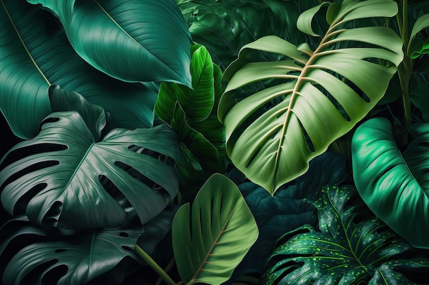 Attraenti foglie tropicali in verde