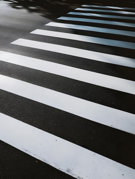 Attraversamento pedonale bianco delle infrastrutture urbane sulla carreggiata