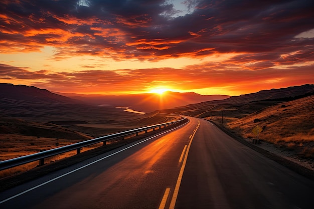 Attraversando il paesaggio c'è una strada che si stende davanti a te mentre guidi lungo il