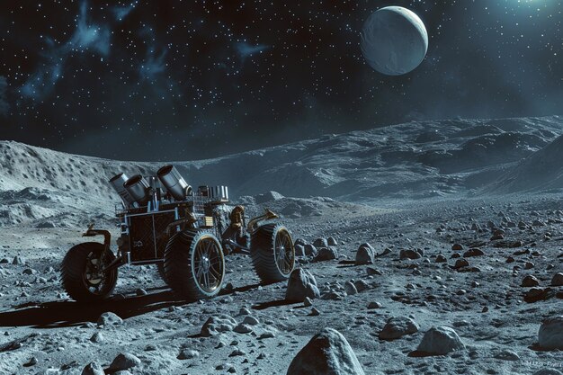 Attraversare il paesaggio lunare alieno con un rover su un mis generative ai