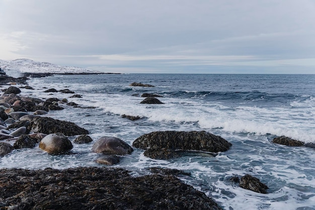 Attrazioni naturali della costa del mare di Barents. Oceano Artico.