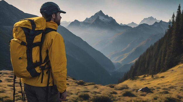 Attrezzatura da montagna e luce frontale gialla mantenere un segreto o chiedere silenzio