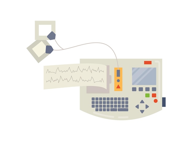 Attrezzatura medica ospedaliera macchina elettrocardiografica Attrezzatura diagnostica sanitaria e cartone animato vettoriale di trattamento umano isolato.