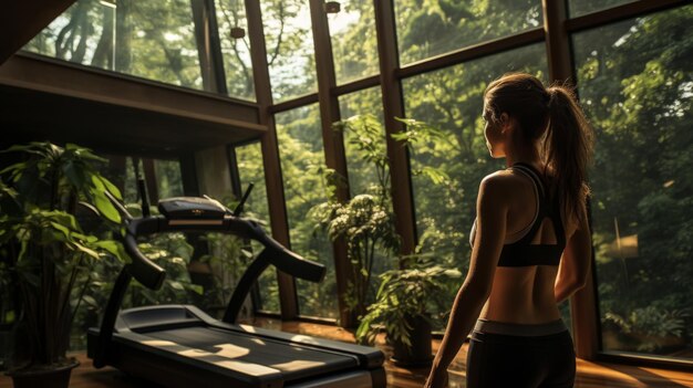 Attrezzatura per l'esercizio fisico Generative AI Fitness Retreat circondata da una fitta foresta