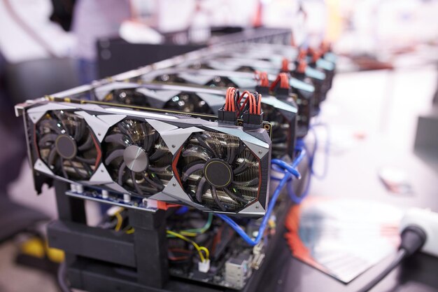 Attrezzatura per l'estrazione di criptovalute molte schede GPU sulla scheda madre