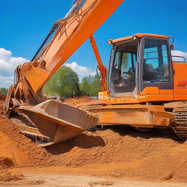 Attrezzature da costruzione sul cantiere scavatore pesante da vicino ai generato