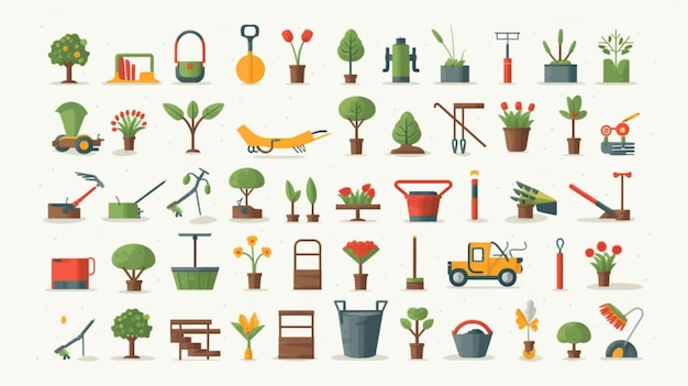 attrezzature da giardinaggio set di icone piatte illustrazione vettoriale AI generativa