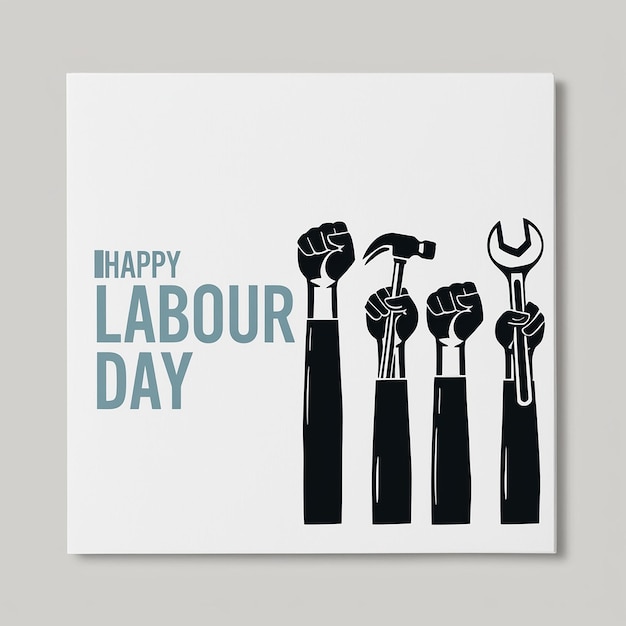 Attrezzature di lavoro con proteste handson sfondo isolato Buon giorno del lavoro