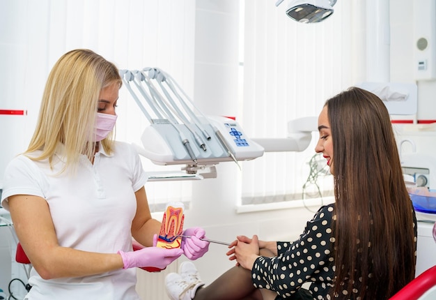 Attrezzature professionali sanitarie Specialista dentale che lavora con il paziente