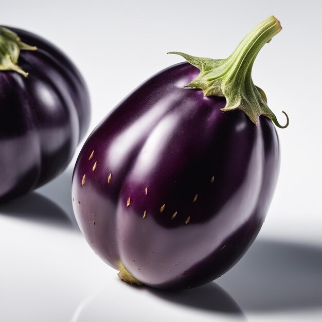 Aubergine su carta a sfondo bianco